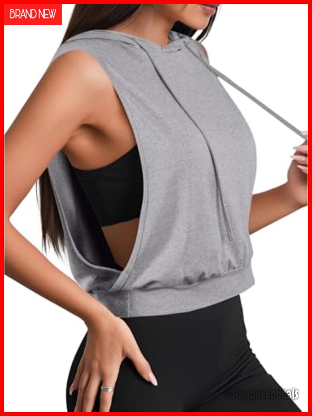 Sleeveless Hoodie Crop Top Workout Gym Athletic Hooded Tank